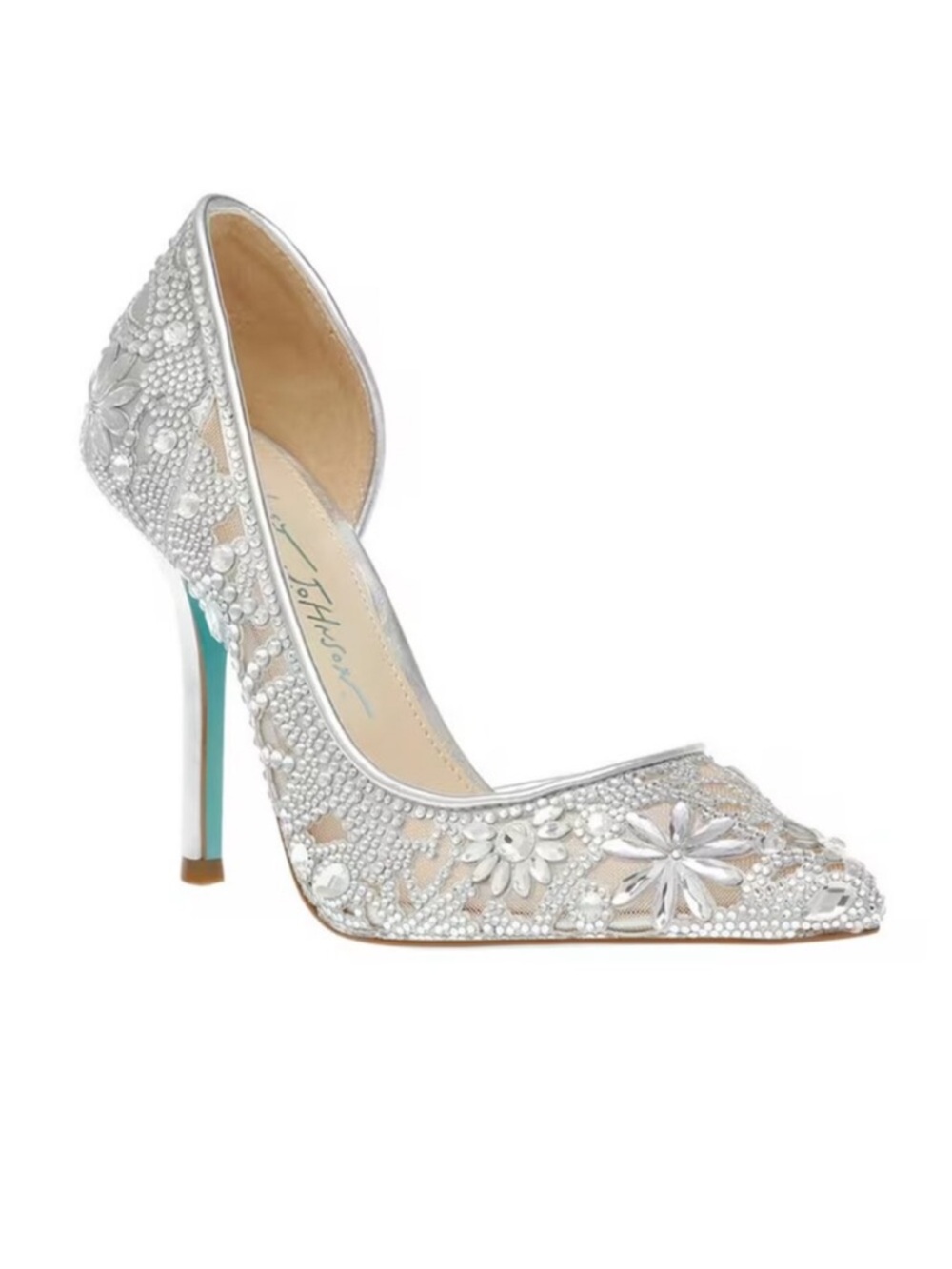 Embellished Silver Floral Pointed-Toe D'Orsay Pump. 
Worn once.
